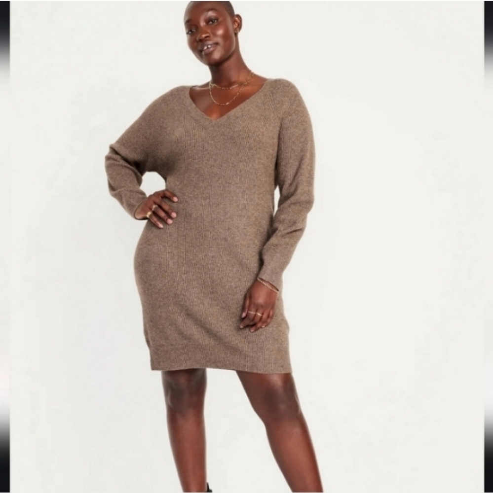 NWT Old Navy SoSoft Cocoon Mini Sweater Dress, tan, size Large
